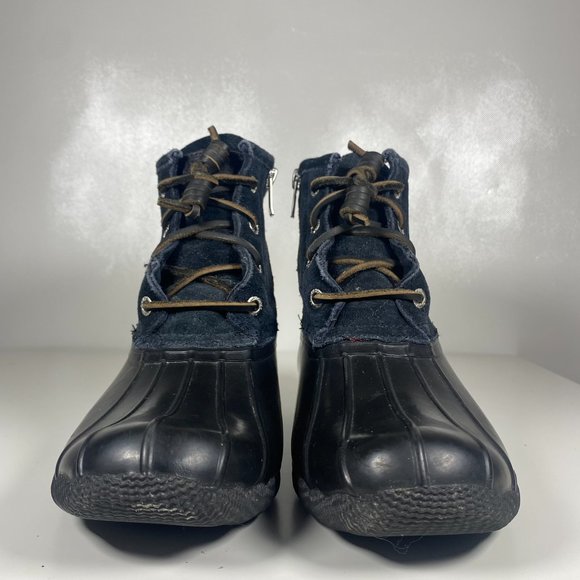 Sperry Top Sider Women Boots Waterproof Duck Boots Zip Lace Up Rubber Black Sz 6 - Picture 2 of 15
